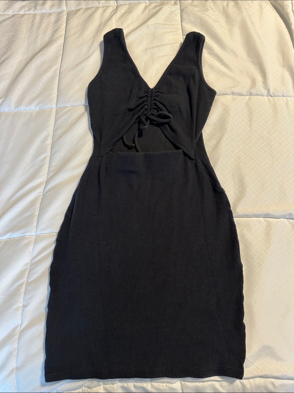 Lulu’s Black Sleeveless Ruched Front Bodycon Dress